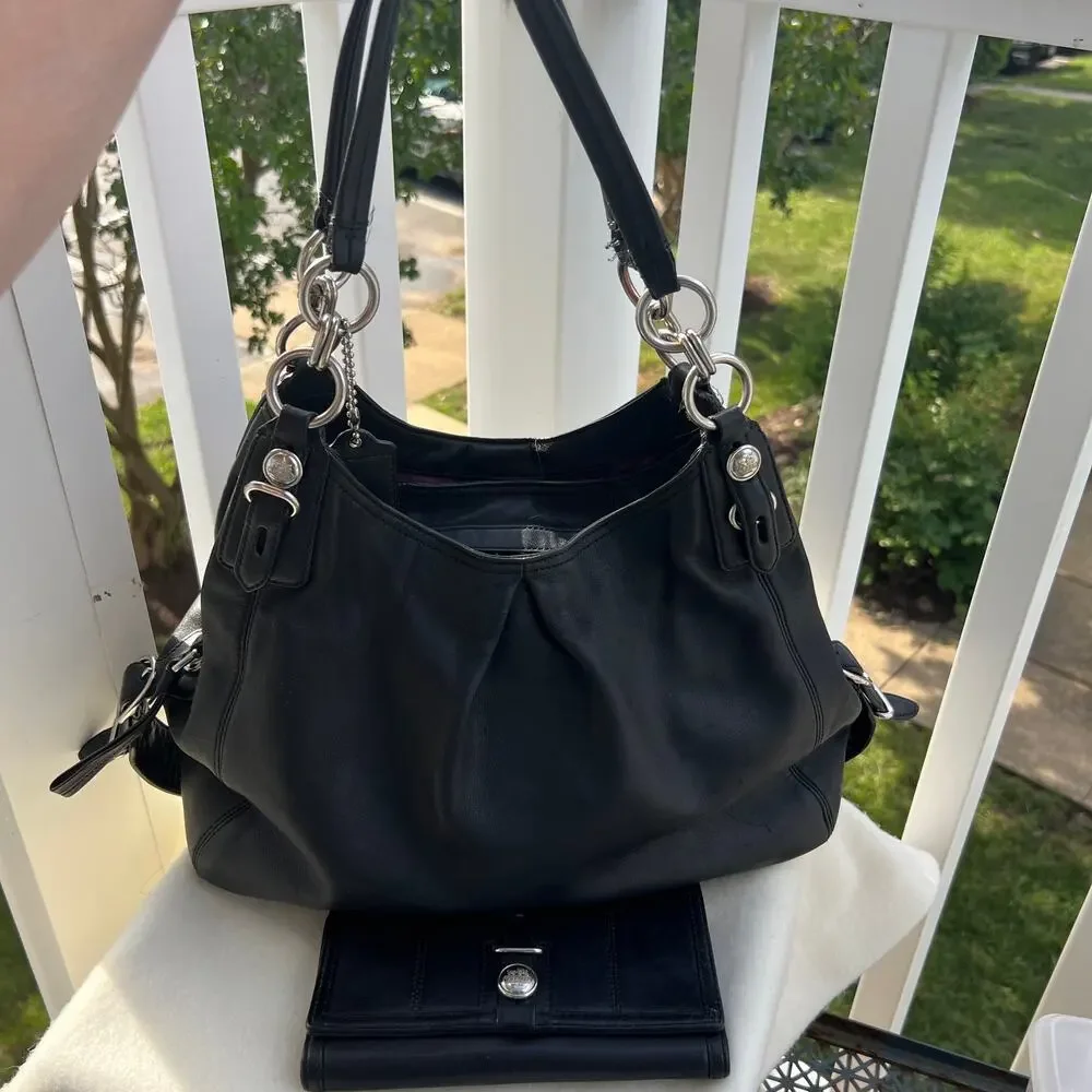 Coach Mia Smooth Leather Large Maggie Hobo Purse & Matching Wallet READ